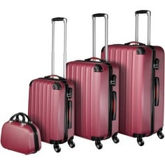 TECTAKE PUCCI HARD SHELL 4 WHEEL SUITCASES SET OF 3 WITH BEAUTY CASE BURGUNDY 403410 - RRP £214