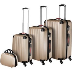 TECTAKE PUCCI HARD SHELL 4 WHEEL SUITCASES SET OF 3 WITH BEAUTY CASE CHAMPAGNE 403411 - RRP £214