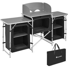 TECTAKE FOLDABLE ALUMINIUM FRAME CAMPING KITCHEN WITH 5 COMPARTMENTS BLACK 403344 - RRP £124