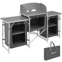 TECTAKE FOLDABLE ALUMINIUM FRAME CAMPING KITCHEN WITH 5 COMPARTMENTS GREY 402919 - RRP £124