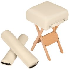 TECTAKE WOOD & FAUX LEATHER STOOL & BOLSTER CUSHION SET BEIGE 400430