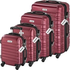 TECTAKE MILA HARD SHELL 4 WHEEL SUITCASES SET OF 4 BURGUNDY 404991