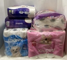 9 X ASSORTED TOILET ROLLS TO INCLUDE ANDREX ULTIMATE QUILTS PREMIUM SKIN COMFORT 9 XL TOILET ROLLS