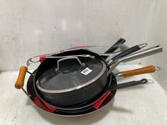 5 X ASSORTED COOKWARE TO INCLUDE KEN HOM 36CM CARBON STEEL WOK