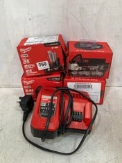 5 X ASSORTED MILWAUKEE ITEMS TO INCLUDE MILWAUKEE 18V 5AH BATTERIES M18B5 - RRP £114