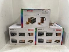 3 X ASSORTED KITCHEN ITEMS TO INCLUDE BOSCH DESIGNLINE PLUS 4 SLICE TOASTER MODEL NO - TAT4P449GB