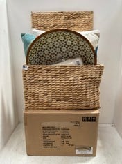 QTY OF ASSORTED JOHN LEWIS HOUSEHOLD ITEMS TO INCLUDE WICKER STORAGE BASKET, LARGE PATTERNED BOWL