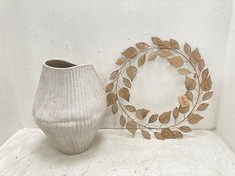 KALAI CERAMIC ORGANIC SHAPE VASE - NATURAL - LARGE - ITEM NO. KV1201 TO INCLUDE CHARITA WREATH - ANTIQUE BRASS - ONE SIZE - ITEM NO. CW0101 - RRP £130