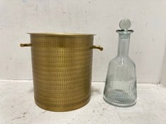 NALGORA WINE COOLER - ANTIQUE BRASS - ONE SIZE - ITEM NO. NC2901 TO INCLUDE MILA DECANTER - CLEAR - 28 X 12CM (DIA) - ITEM NO. MD0701 - RRP £110