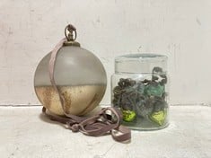 ADISA BAUBLE JAR - MIXED GREEN & CLEAR - SET OF 16 - ITEM NO. AJ1101 - RRP £35 TO INCLUDE 3X NGOLO GIANT BAUBLE - AGED SMOKE - SMALL - ITEM NO. NB3501 - RRP £22.5