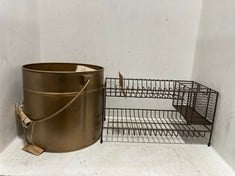 INKOLLU DISH RACK -ITEM NO. IR0501 TO INCLUDE MOSAT IRON FIRESIDE BUCKET - ANTIQUE BRASS - ONE SIZE - ITEM NO. MO3001 - RRP £115