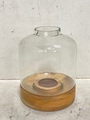 IDHA TAPERED HURRICANE LANTERN - MANGO WOOD & GLASS - SMALL 32.5 X 21.5CM (DIA) - ITEM NO. IL0301 - RRP £80