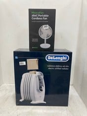 DELONGHI ELECTRIC OIL-FILLED RADIATOR AND MEACOFAN 260C PORTABLE CORDLESS FAN