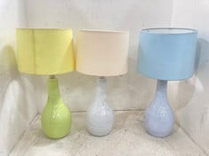 3 X ASSORTED STONE THE CROWS LAMP BASE TO INCLUDE 1 X STONE THE CROWS SM.TEARDROP LAMP BASE-LIGHT LEMON - HEIGHT 30CMS - TOTAL RRP £60