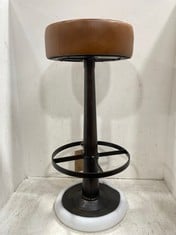 NARWANA LEATHER ROUND STOOL - AGED LEATHER & IRON - 75 X 30CM (DIAMETER) - MODEL: NS0303 - RRP £250