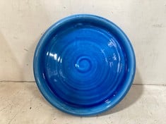 2 X STONE THE CROWS SMALL ROUND PLATTER - BRIGHT BLUE - TOTAL RRP £90