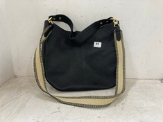 JOHN LEWIS LEATHER HOBO WEBBING HANDBAG IN BLACK - RRP £109