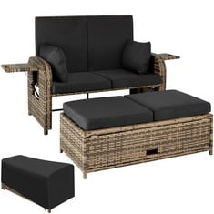 TECTAKE GARDEN FURNITURE CRETE - RECLINING 2 SEATER SOFA WITH SIDE TABLES, FOOTSTOOL WITH STORAGE SPACE - PRODUCT CODE. 403709 - RRP £825 (ZONE 1)