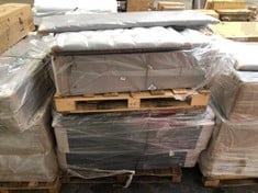 PALLET OF ASSORTED BED BASES / HEADBOARDS / PARTS TO INCLUDE APPROX 120CM (SMALL DOUBLE) BED BASE PART IN LIGHT GREY VELVET (PART ONLY) (ZONE 2) (KERBSIDE PALLET DELIVERY)