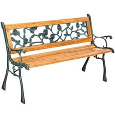 TECTAKE GARDEN BENCH MARINA - 2-SEATER, WOOD AND CAST IRON, 124 X 52 X 74 CM - PRODUCT CODE. 401424 - RRP £107 (ZONE 1)