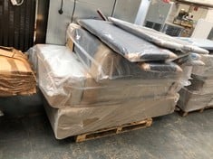 PALLET OF ASSORTED BED BASES / HEADBOARDS / PARTS TO INCLUDE SINGLE (90CM) BED BASE IN BEIGE FABRIC (ZONE 2) (KERBSIDE PALLET DELIVERY)