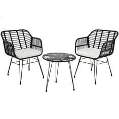 TECTAKE RATTAN FURNITURE SET MOLFETTA (2 CHAIRS & 1 TABLE) - PRODUCT CODE. 403557 - RRP £154 (ZONE 1)