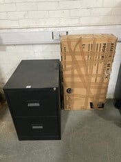 2 DRAWER LOCKABLE FILING CABINET IN BLACK TO INCLUDE JAHNKE COMPUTER DESK IN OAK (ZONE 2)