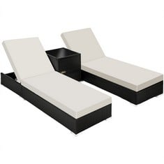 TECTAKE SUN LOUNGER SET - 2 RATTAN LOUNGERS, SIDE TABLE & PROTECTIVE COVER - PRODUCT CODE. 401500 - RRP £410 (ZONE 1)