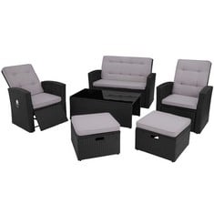 TECTAKE GARDEN FURNITURE BARI - OUTDOOR SOFA, 2 RECLINING ARMCHAIRS, 2 FOOTSTOOLS, TABLE - PRODUCT CODE. 404303 - RRP £626 (ZONE 1) (KERBSIDE PALLET DELIVERY)