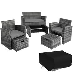 TECTAKE GARDEN FURNITURE SET MODENA- SOFA WITH STORAGE, ARMCHAIRS, STOOLS, COFFEE TABLE - PRODUCT CODE. 403279 - RRP £433 (ZONE 1) (KERBSIDE PALLET DELIVERY)