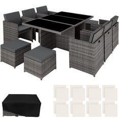 TECTAKE GARDEN TABLE AND CHAIRS NEW YORK - 10 SEATS, DINING TABLE, PROTECTIVE COVER - PRODUCT CODE. 403821 - RRP £851 (ZONE 1) (KERBSIDE PALLET DELIVERY)