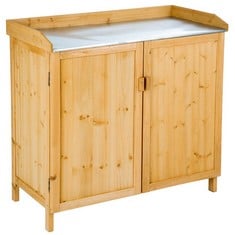 TECTAKE GARDENING BENCH - WOODEN WITH GALVANISED WORKTOP, DIVIDED STORAGE SPACE - PRODUCT CODE. 404564 - RRP £151 (ZONE 1)