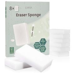 50 X PREMIUM ERASER SPONGE: 8X PRACTICAL DIRT ERASER SPONGES AS STAIN REMOVER FOR ALL SURFACES - CLEANER SPONGE AS FLOOR CLEANER, BATHROOM SPONGE, WALL CLEANER, WHITE SHOE CLEANER - MELAMINE SPONGE L