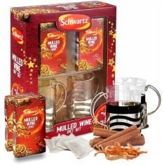 6 X MULLED WINE SPICES WITH 2 MULLED WINE GLASSES - CHRISTMAS HAMPER WITH SCHWARTZ MULLED WINE SACHETS - SPICE MULLED WINE KIT FOR ALCOHOLIC AND NON ALCOHOLIC WINES - MULLED WINE GIFT SET .