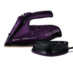 X5 ASSORTED HOUSEHOLD APPLIANCES TO INCLUDE TOWER T22008 CERAGLIDE CORDLESS STEAM IRON WITH CERAMIC SOLEPLATE AND VARIABLE STEAM FUNCTION, 2400 W, PURPLE, RUSSELL HOBBS POWER STEAM ULTRA IRON, CERAMI