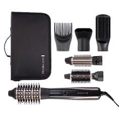 2 X ITEMS TO INCLUDE REMINGTON BLOW DRY & STYLE AIR STYLER - FOR ALL HAIR LENGTHS (6 ATTACHMENTS, 25MM, 38MM, 50MM BRUSH, FIRM PADDLE BRUSH, CONCENTRATOR, ROOT BOOST, 2 HEAT & 2 SPEED SETTINGS, SWIVE