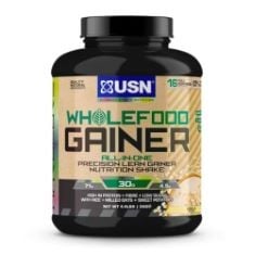 4 X USN WHOLEFOOD MUSCLE GAIN PROTEIN POWDER, VANILLA FLAVOUR - 2KG, NATURAL MUSCLE GROWTH & MASS GAINER, ALL-IN-ONE 30G VEGAN PROTEIN POWDER, MEAL REPLACEMENT & DIETARY SUPPLEMENT PROTEIN SHAKE MIX