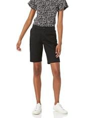 19X ASSORTED CLOTHING TO INCLUDE ESSENTIALS WOMEN'S MID-RISE SLIM-FIT 10" INSEAM KHAKI BERMUDA SHORTS, BLACK, 14-16, ESSENTIALS WOMEN'S MID-RISE SLIM-FIT 3.5" INSEAM CHINO SHORTS, WHITE, 12-14.