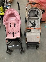 LEJOUX FOLDABLE STROLLER IN LIGHT GREY / BRASS TO INCLUDE BABYCO FOLDABLE STROLLER IN LIGHT PINK