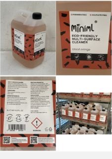 14 X MINIML ECO-FRIENDLY MULTI SURFACE CLEANER BLOOD ORANGE 5L - TOTAL LOT RRP £145 (COLLECTION ONLY) (CAGE NOT INCLUDED)