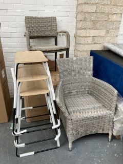 APPROX 6 X ASSORTED GARDEN FURNITURE TO INCLUDE GREY RATTAN GARDEN CHAIR