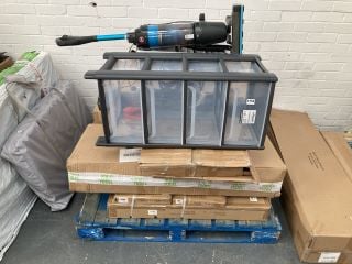 PALLET OF ASSORTED FURNITURE / PARTS TO INCLUDE HOOVER H-UPRIGHT 300 VACUUM CLEANER