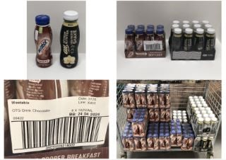 QTY OF ASSORTED DRINKS TO INCLUDE APPROX 5 X PACKS OF 12 ON OPTIMUM NUTRITION HIGH PROTEIN SHAKE BBE 28 /12/2024 (CAGE NOT INCLUDED) (COLLECTION ONLY)