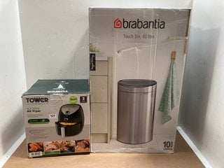 TOWER 4.3 LITRE SINGLE TRAY AIR FRYER TO INCLUDE BRABANTIA 40L TOUCH BOW BIN: LOCATION - A3