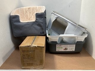 QTY OF PET ITEMS TO INCLUDE DOG CAGE AND CAT LITTER TRAY IN WHITE / GREY: LOCATION - B12