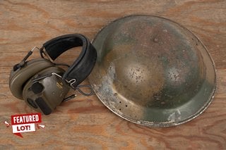 1940'S MARK 2 MKII BRITISH MILITARY HELMET TO INCLUDE PELTOR 3M COMPACT XP HEADSET IN MILITARY GREEN - RRP: £ 215.00: LOCATION - B9