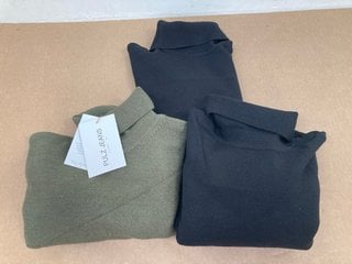 3 X PULZ JEANS PZSTEFFI ROLL NECK SWEATER IN BLACK BEAUTY & KALAMATA MELANGE IN UK SIZE L & XS: LOCATION - B5