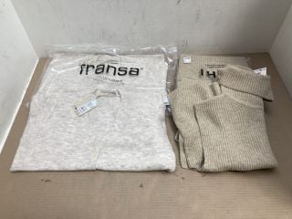 2 X ICHI IASIDONIE PULLOVER IN BEIGE SIZE M/L TO INCLUDE 2 X FRANSA FRELISE CARDIGAN IN CREAM SIZE L: LOCATION - B2