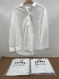 3 X ICHI IHSADIA BUTTON UP SHIRT IN WHITE SIZE 34/36 - COMBINED RRP £165: LOCATION - B1