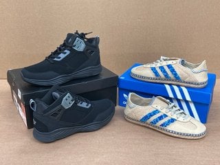 ADIDAS CLOT GAZELLE TRAINERS IN KHAKI AND BLUE SIZE UK 7 TO INCLUDE RISE DIVERSE TRAINER IN BLACK SIZE UK 7: LOCATION - C1